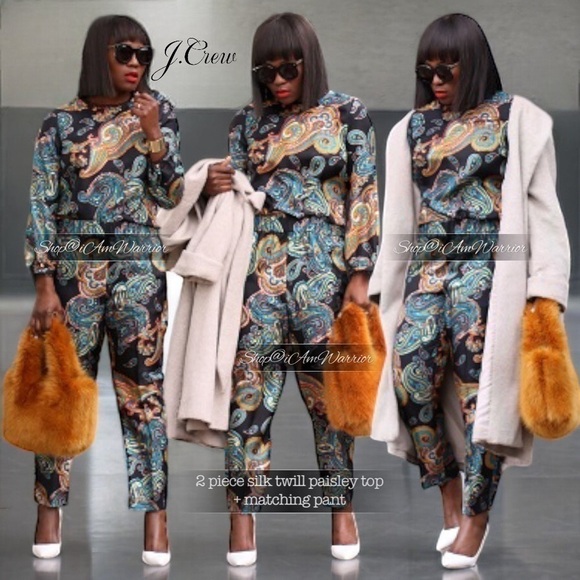 J.Crew 2 piece black silk paisley top + matching pull on pants *shop@iamwarrior - Picture 3 of 12